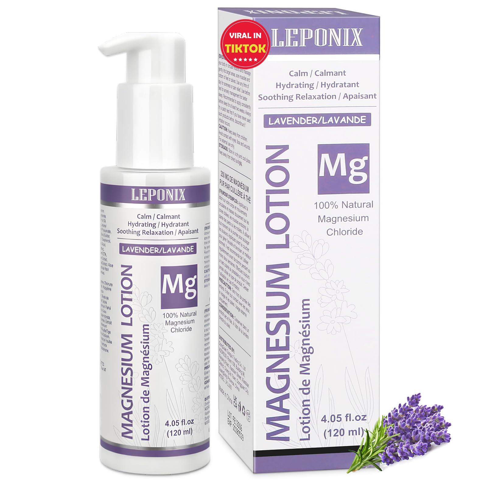 LEPONIX loción magnesio lavanda en botella para relajación nocturna