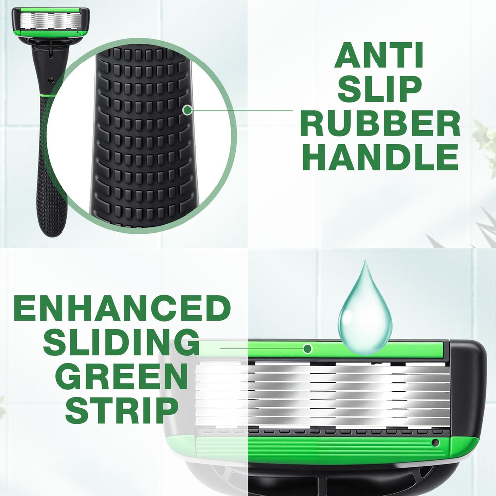 Tira lubricante verde Leriton que facilita el deslizamiento durante el afeitado.