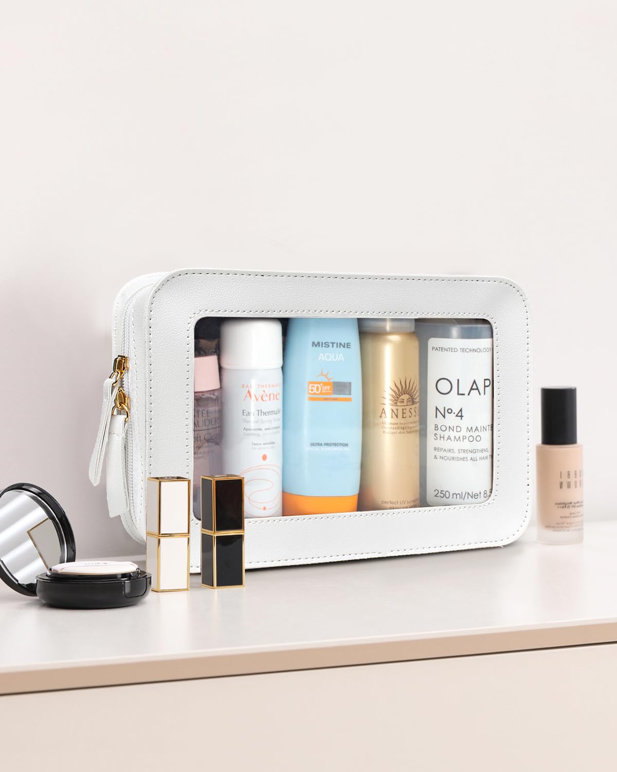 LETGO estuche maquillaje transparente con cremallera, diseño compacto y resistente.