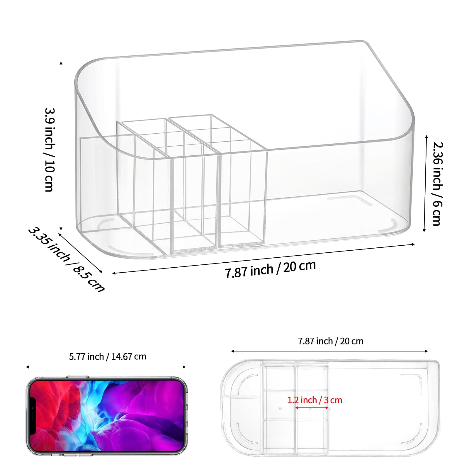 Leture organizador acrílico, nueve compartimentos para ordenar esmaltes, labiales y pinceles.