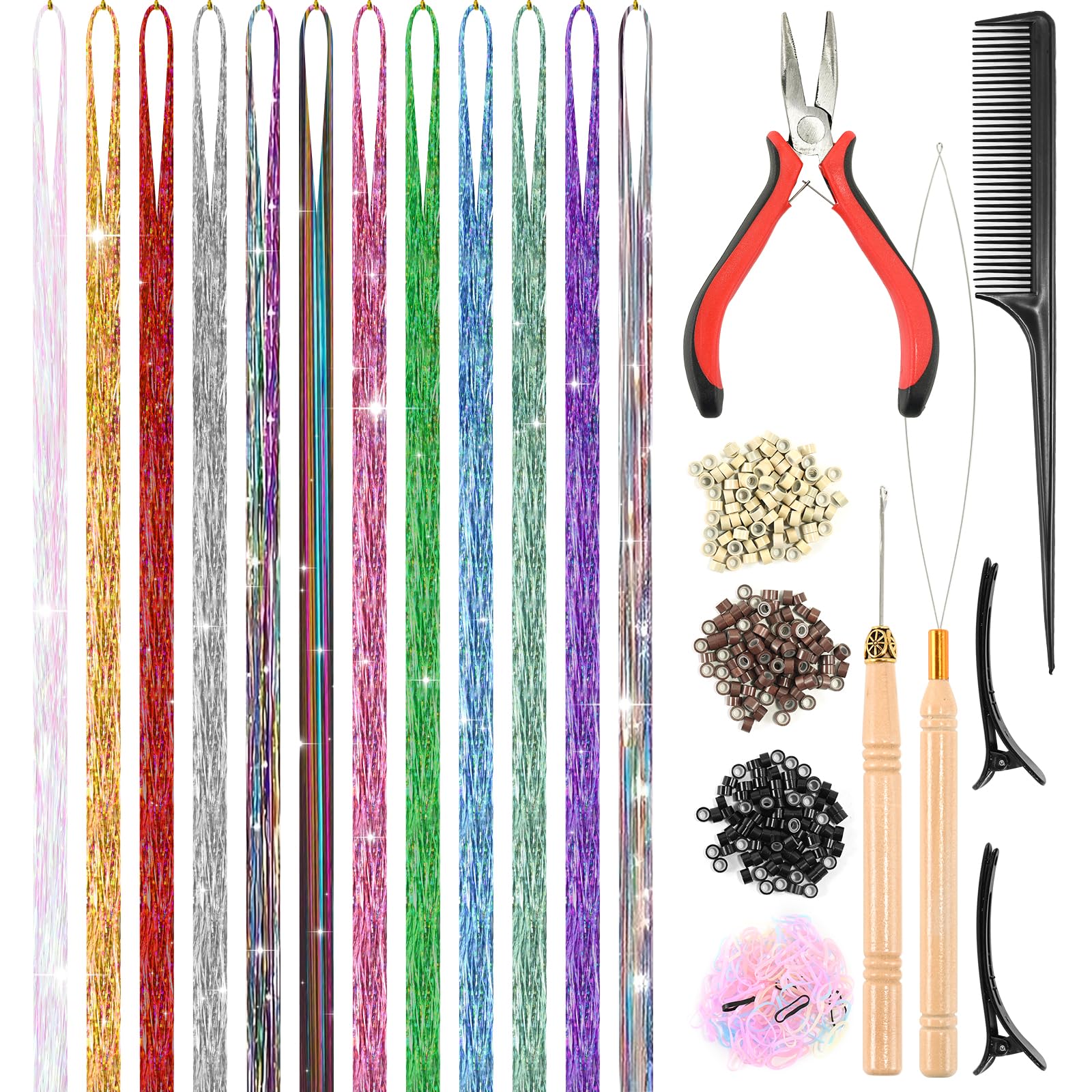 Leuceiy purpurina para cabello, 12 colores, 48 pulgadas, brillo para fiestas.
