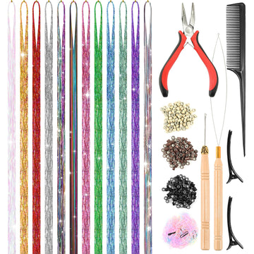 Leuceiy purpurina para cabello, 12 colores, 48 pulgadas, brillo para fiestas.
