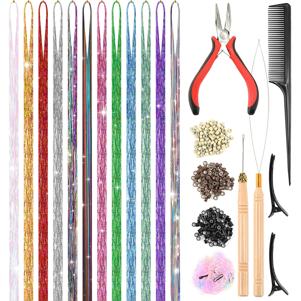 Leuceiy purpurina para cabello, 12 colores, 48 pulgadas, brillo para fiestas.
