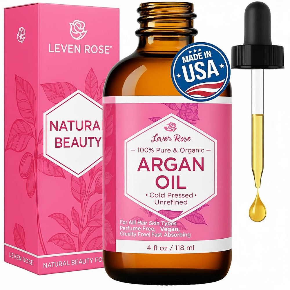 Leven Rose Aceite de Argán puro en botella oscura para preservar nutrientes.