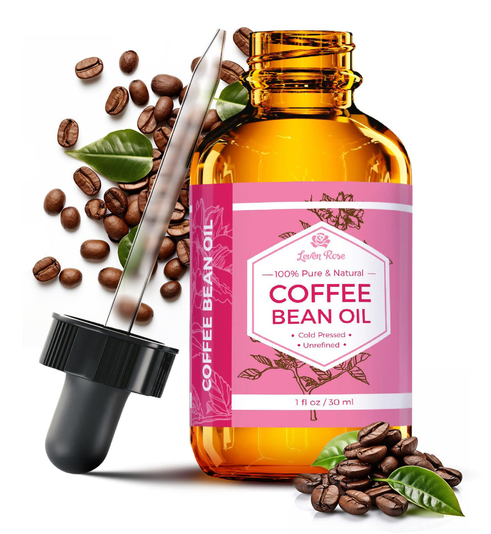 Leven Rose Aceite de Café en Grano en bote oscuro; hidratación suave para la piel.