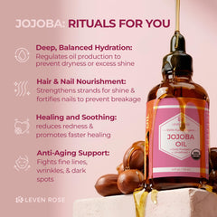 Leven Rose aceite de jojoba, aplicación en piel para humectación diaria