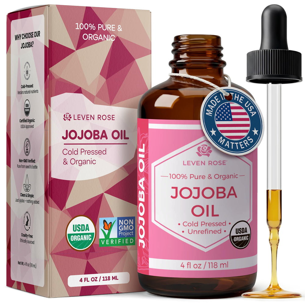 Leven Rose aceite de jojoba, botella oscura, hidratación suave para piel