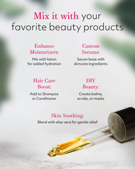 Uso en cabello para brillo natural y suavidad sin frizz.
