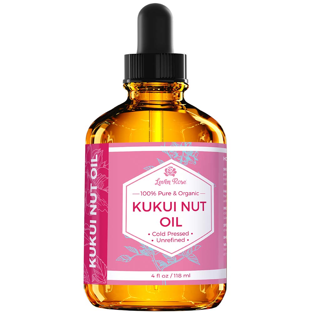 Leven Rose Kukui Nuez, gotero para uso suave diario en piel y cabello.
