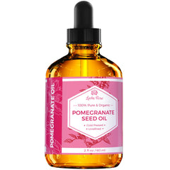 Close-up of Leven Rose Pomegranate Oil bottle highlighting pure formula