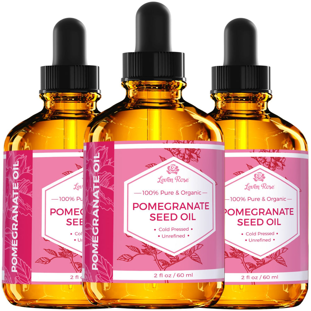 Leven Rose Pomegranate Oil ingredients label showing 100% pure seed oil