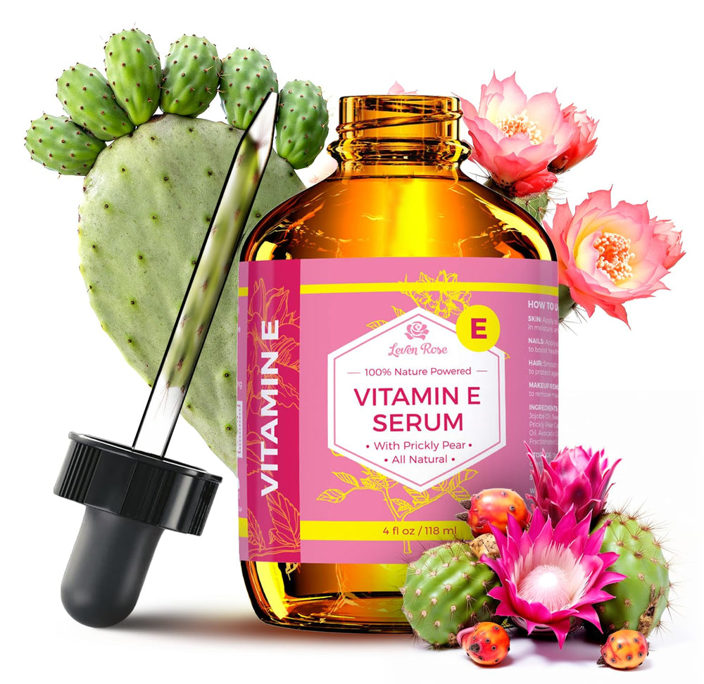 Leven Rose serum Vitamina E muestra textura espesa en bote para hidratar la piel.