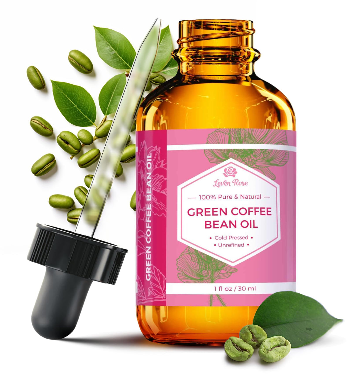 Leven Rose aceite de café verde en bote de 1 onza para uso diario