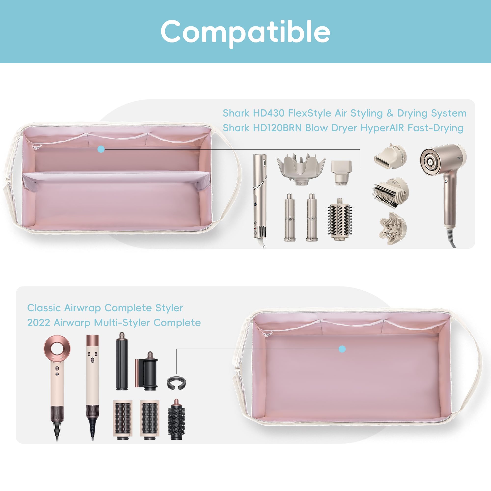Bolsillos claros para accesorios y cables de Lexeeco Dyson Airwrap.