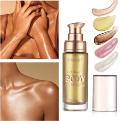Lezero Body Shimmer Oil brush-application demonstrates easy blending for radiant skin.