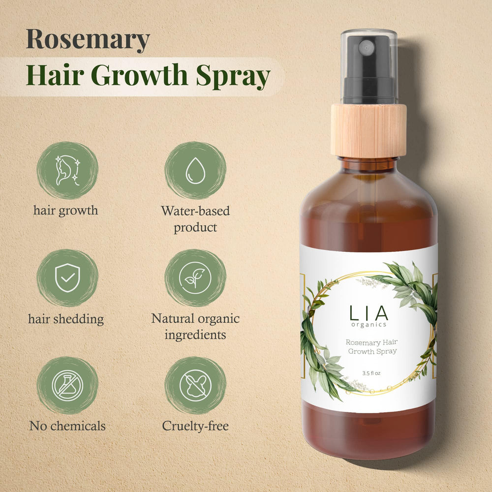 Lia Organics agua de romero para cabello, tono ligero y no graso.