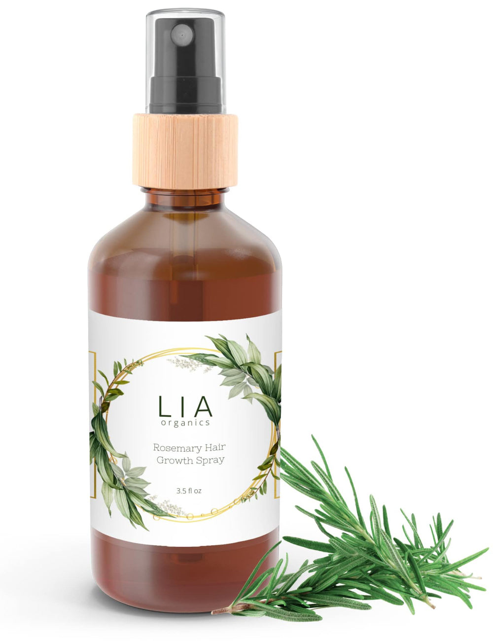 Lia Organics spray de romero para el cabello, aplicación fácil y refrescante.