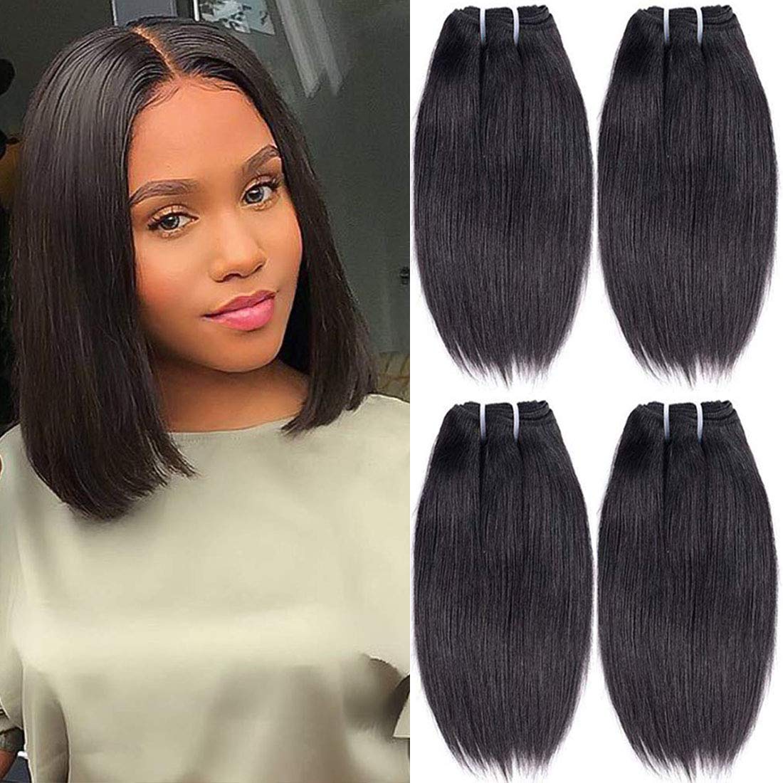 Liang Dian cabello humano natural liso 10 pulgadas, suave y manejable para uso diario