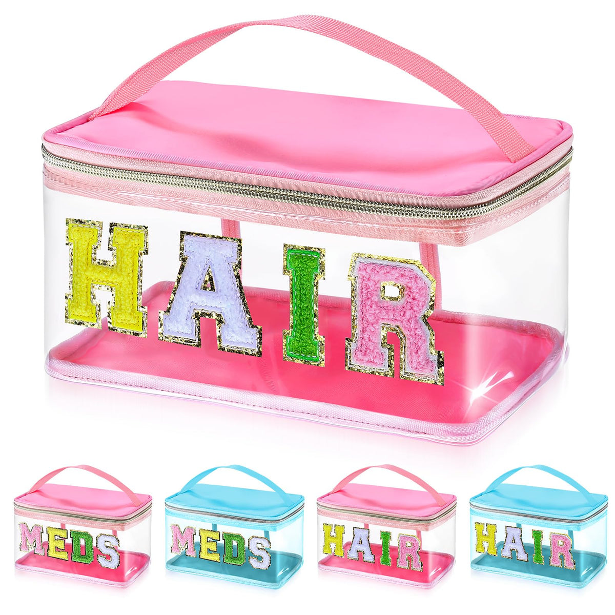 Bolsas libfrnt con parche de letras HAIR en chenille, estilo moderno.