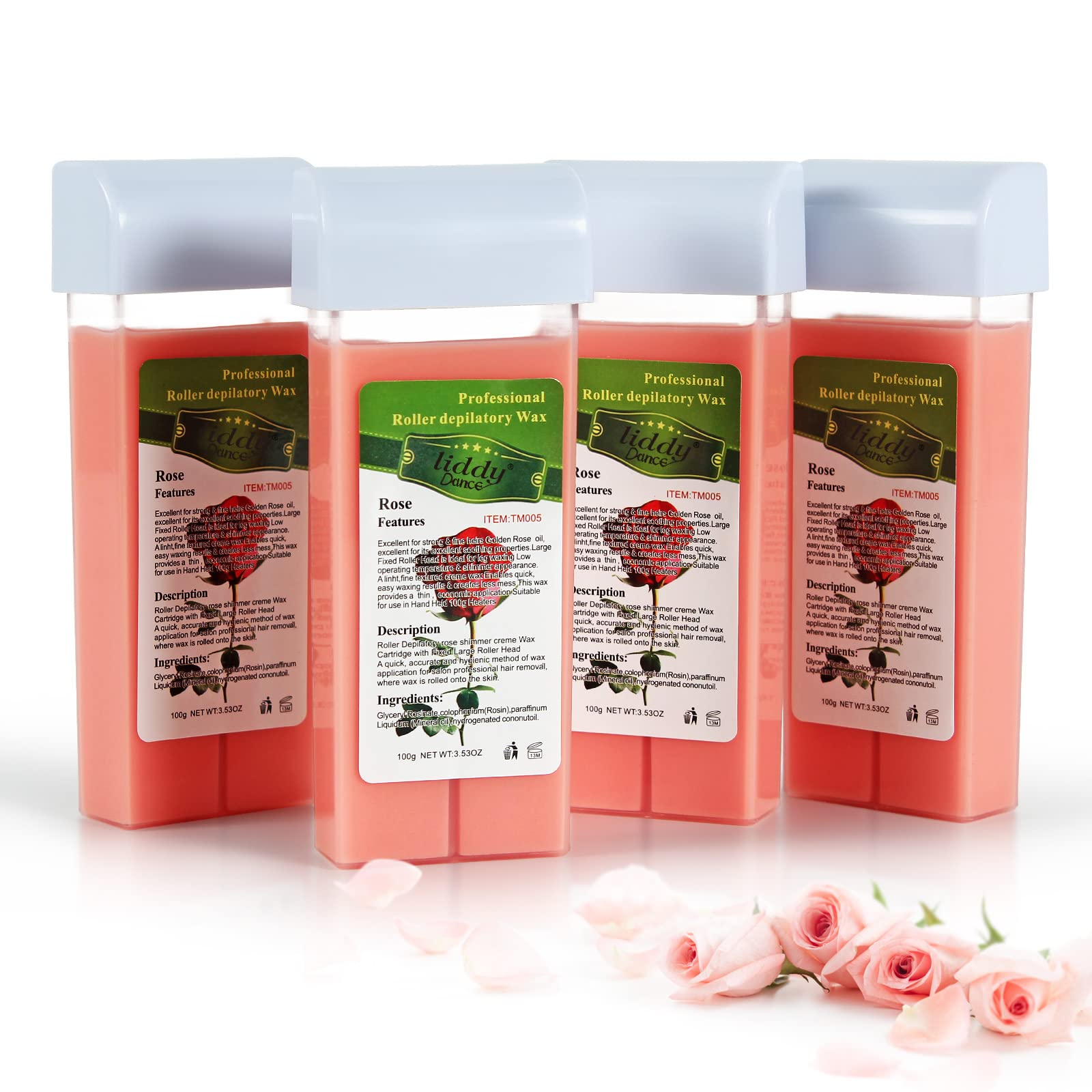 Liddy Dance cera rosa roll-on recambio 4 pack para depilación en casa