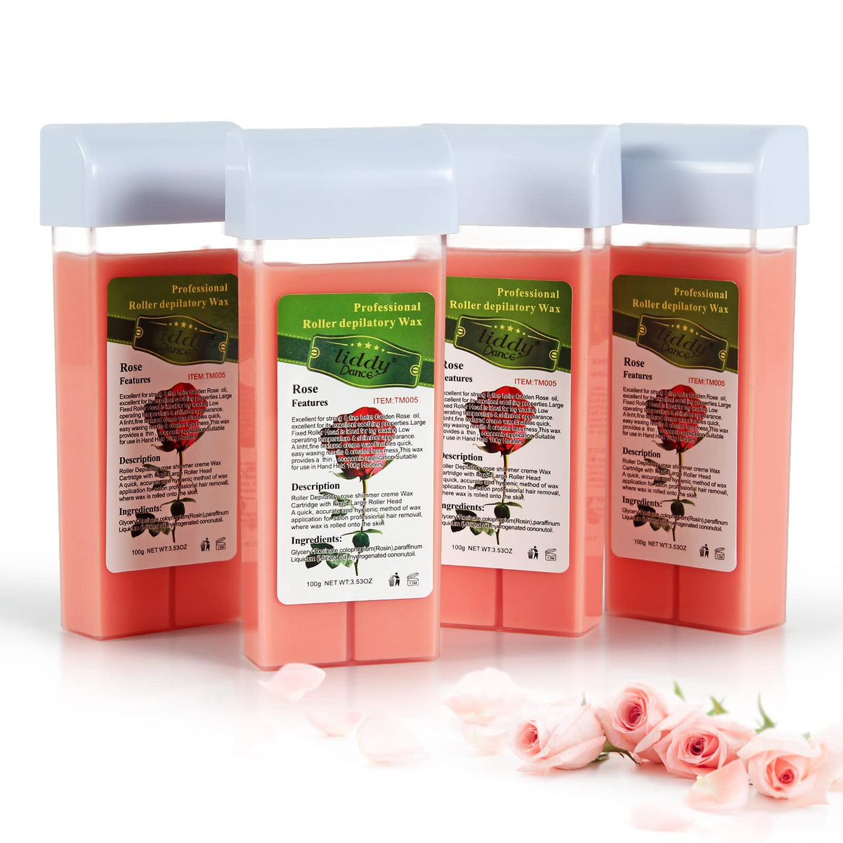 Liddy Dance cera rosa roll-on recambio 4 pack para depilación en casa