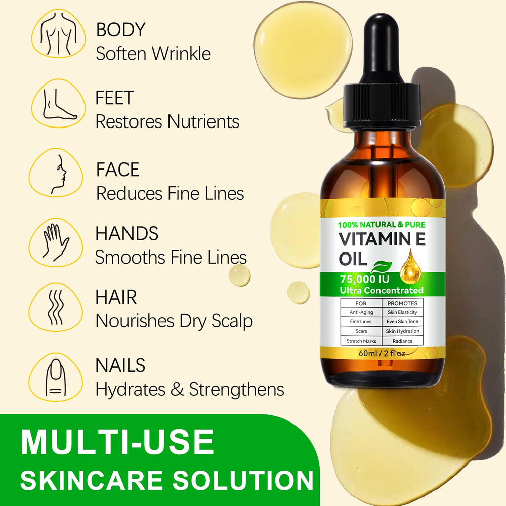 Liefiet Aceite Vitamina E 75000 UI, cuidado capilar, brillo suave.