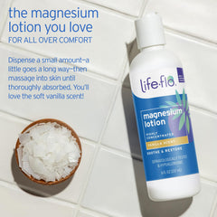 LIFE-FLO loción de magnesio, masaje diario para aliviar tensiones musculares.