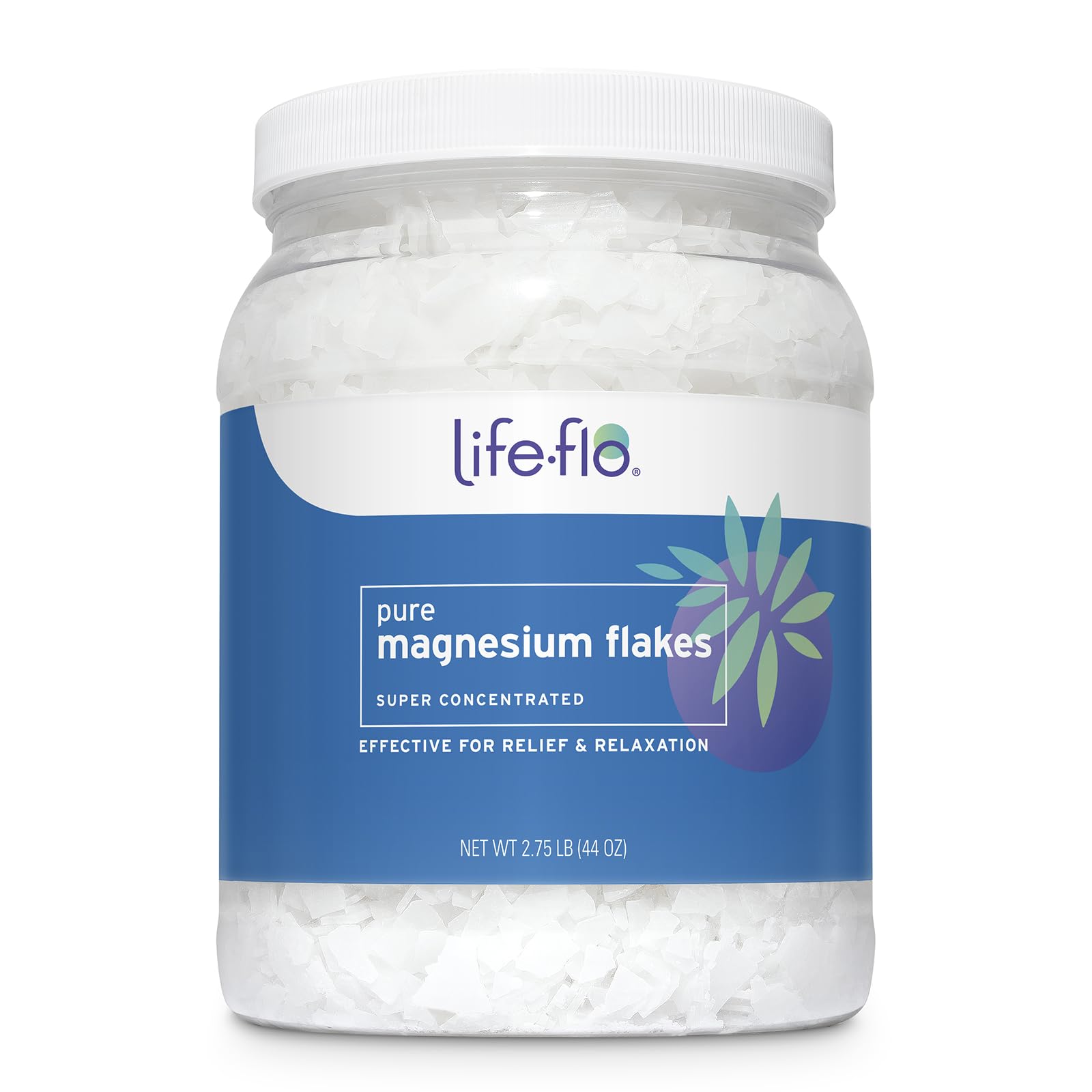 LIFE-FLO, escamas de magnesio para baño, relajación suave y disolución rápida.