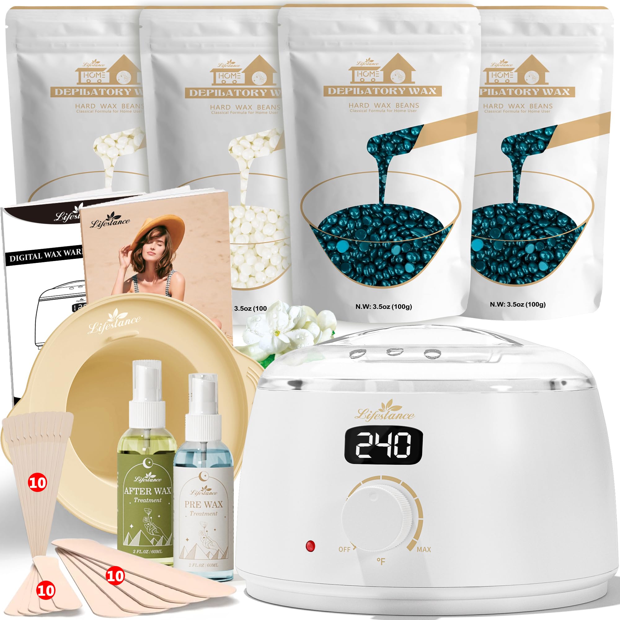 Lifestance kit de cera con calentador digital blanco para uso doméstico