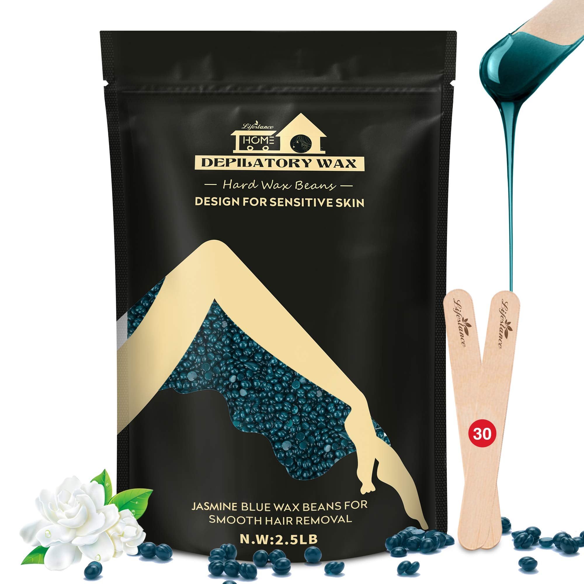 Kit Lifestance de cera dura azul para bikini, depilación en casa suave