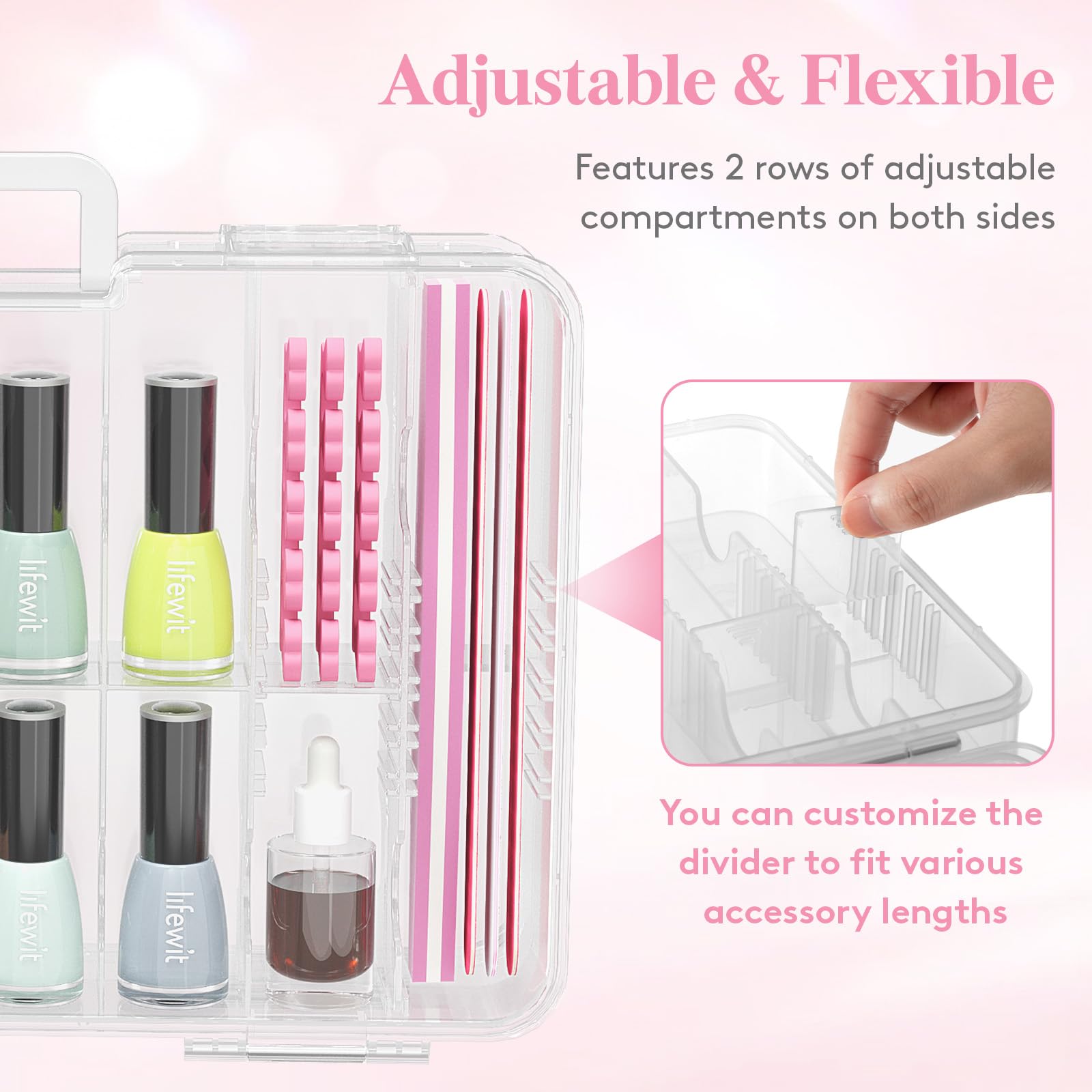 Diseño transparente Lifewit facilita ver los esmaltes sin moverlos