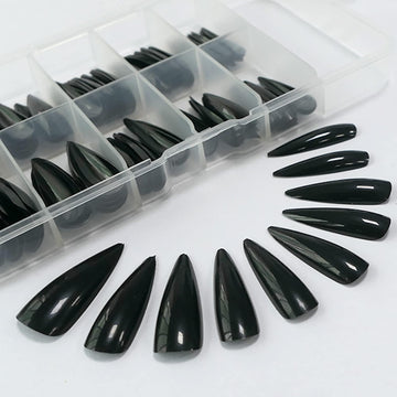 Lifextol uñas postizas negro brillo estilo stiletto largo para uñas elegantes