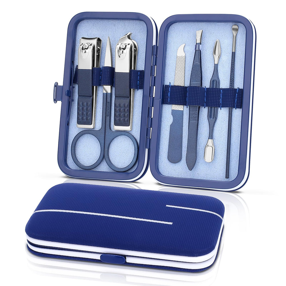 LifHap set de manicura 7 en 1 con caja azul frontal, perfecto para cuidado en casa y viaje.