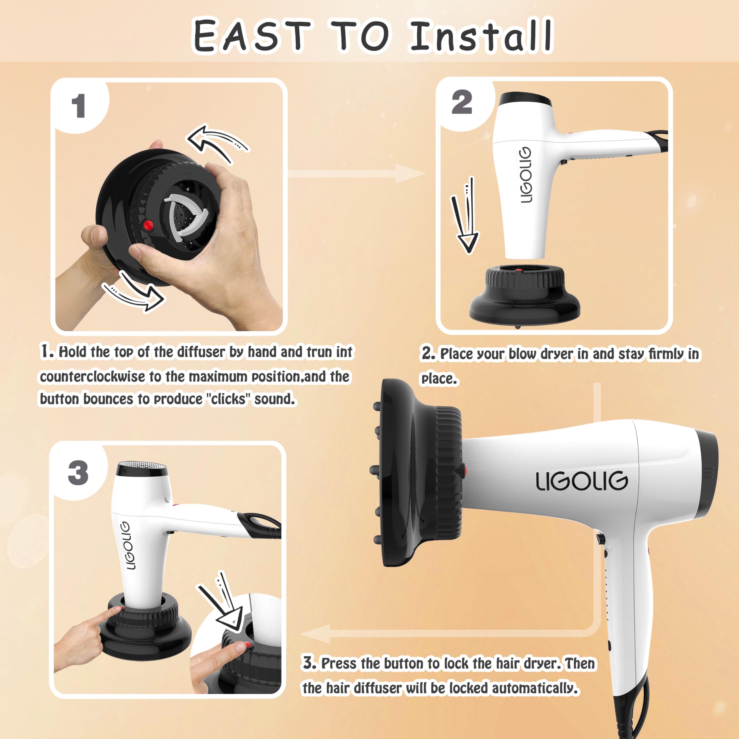 LIGOLIG difusor compatible con diversos tipos de pelo para peinados versátiles