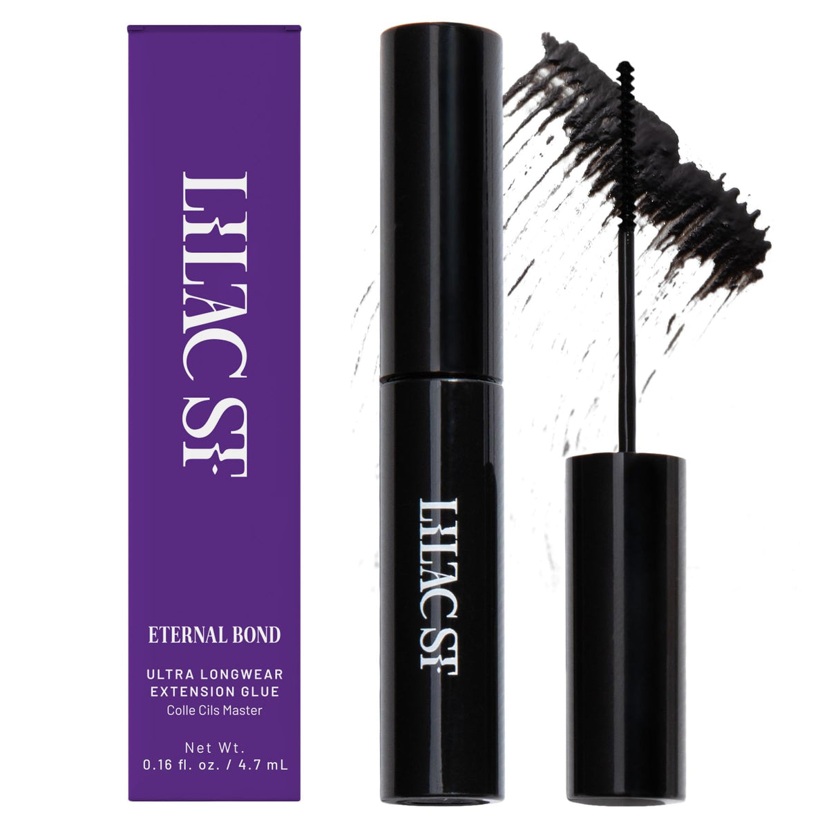 Lilac St Eternal Bond, botella de pegamento para pestañas en negro con acabado delineador.