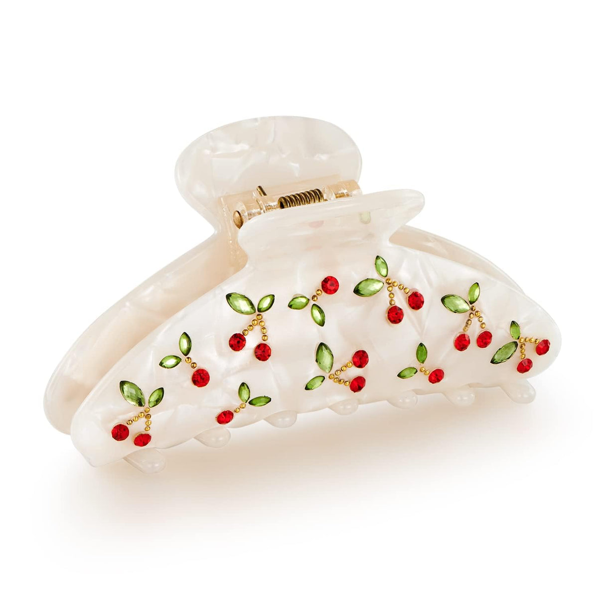 Pinza acrílica LILIE&WHITE con cereza roja y cristales, aporta brillo al peinado