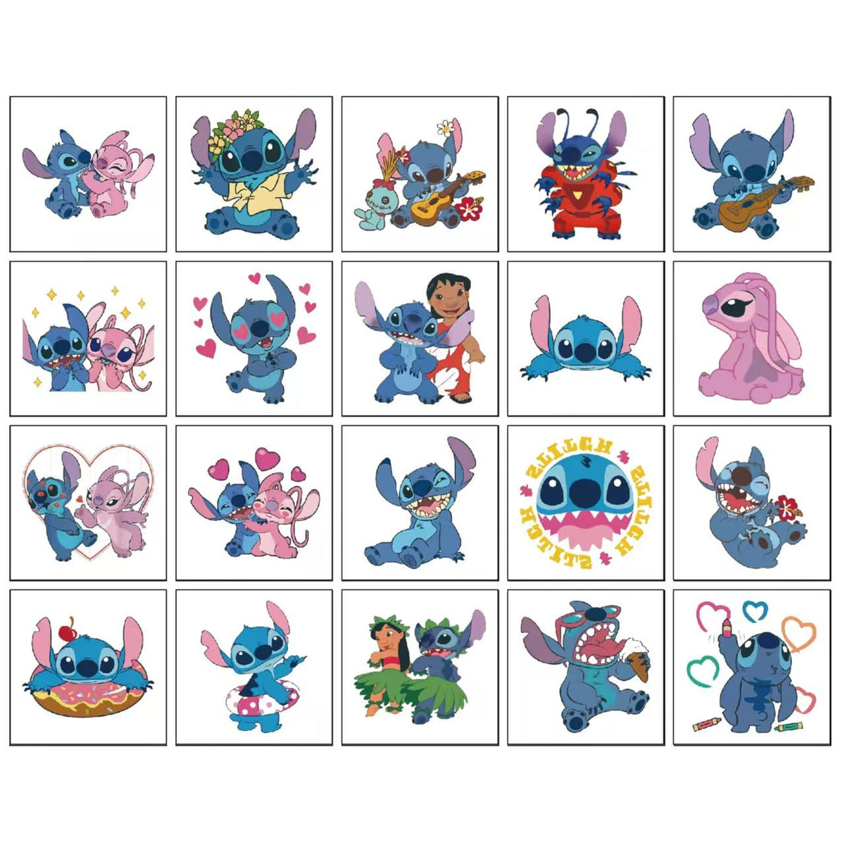 Tatuajes temporales de Stitch de Lilo y Stitch, 20 hojas, aspecto realista para fiesta.