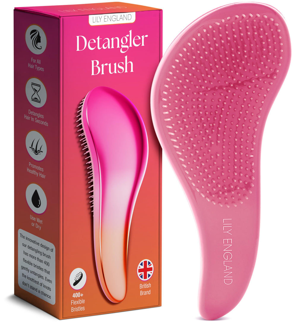 Cepillo Lily England con cerdas flexibles desenredando suavemente cabellos rizados para un peinado cómodo
