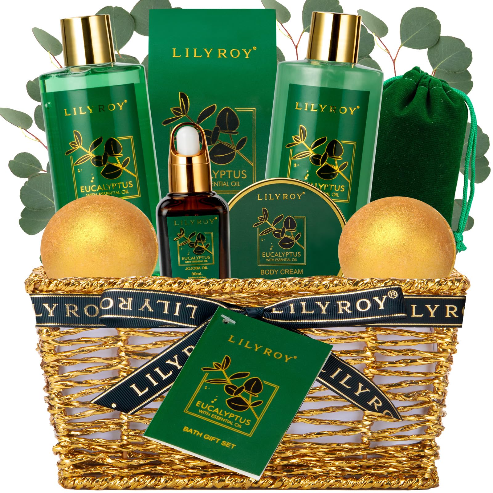 LILY ROY canasta-regalo-dorada: presentación elegante para regalo de spa en casa