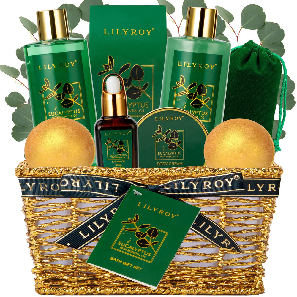 LILY ROY canasta-regalo-dorada: presentación elegante para regalo de spa en casa