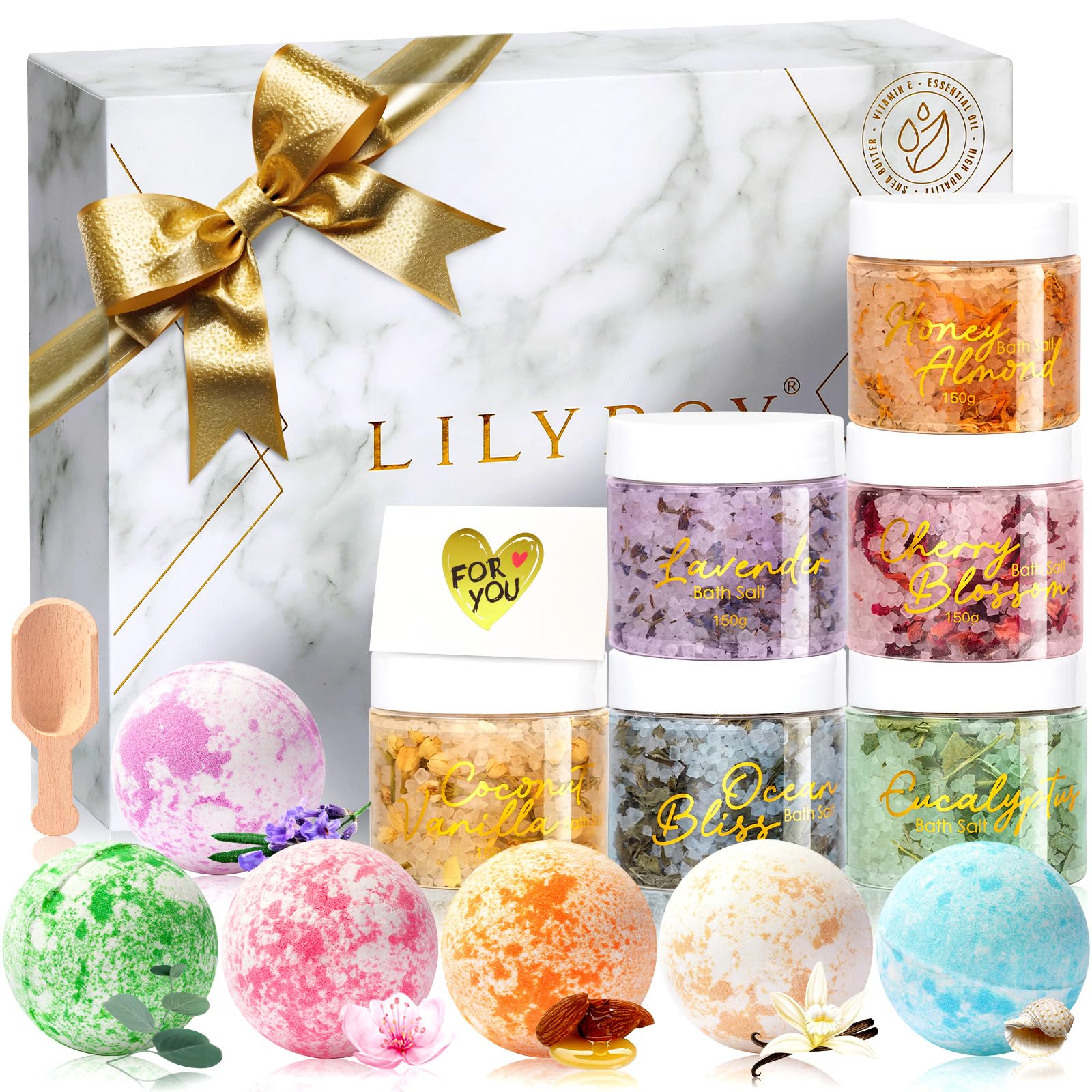 Caja regalo Lily Roy con set spa de lujo, ideal para almacenamiento y regalo.