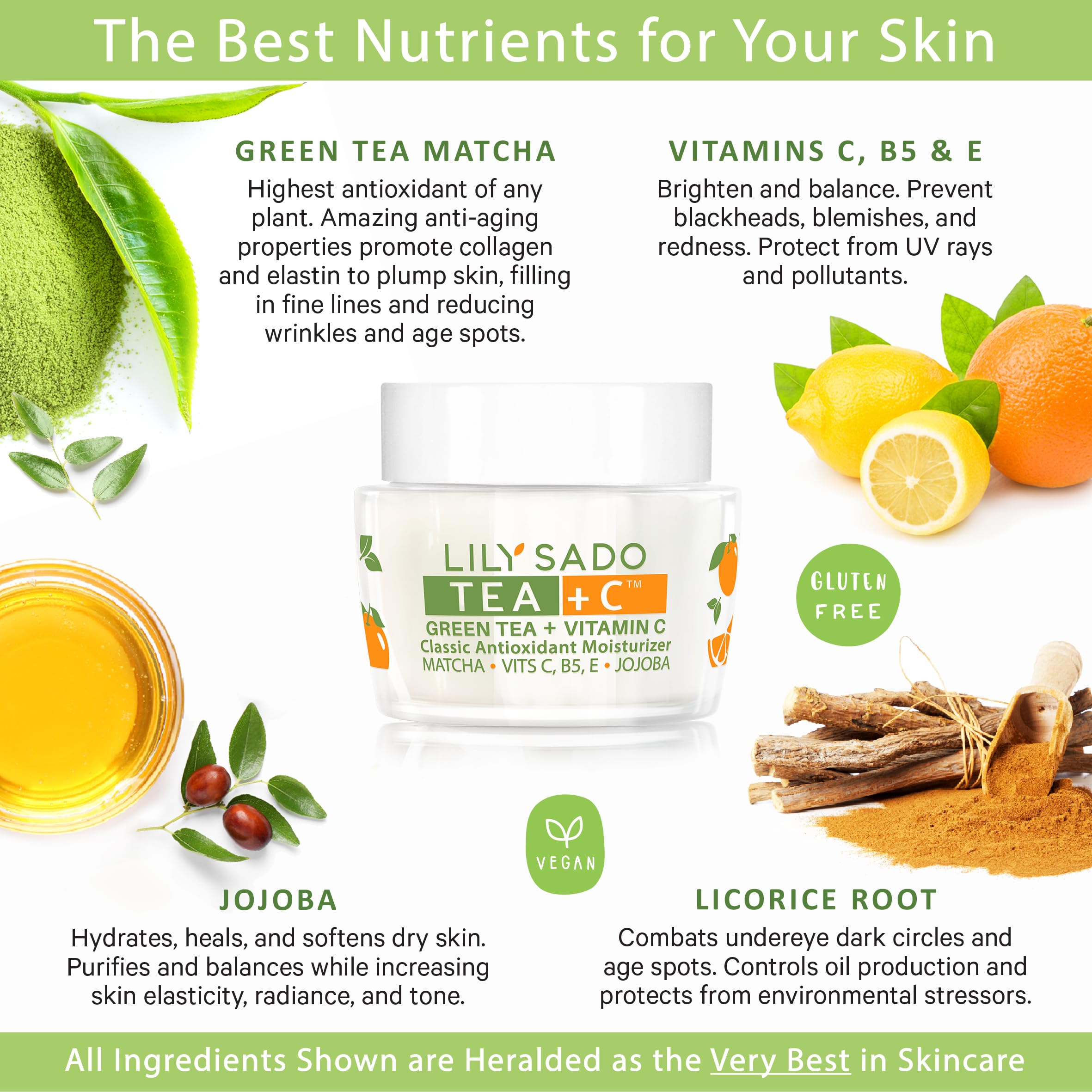LILY SADO Tea+C te verde vitamina C ingredientes clave para piel saludable