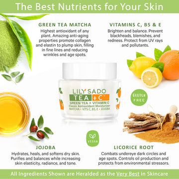 LILY SADO Tea+C te verde vitamina C ingredientes clave para piel saludable