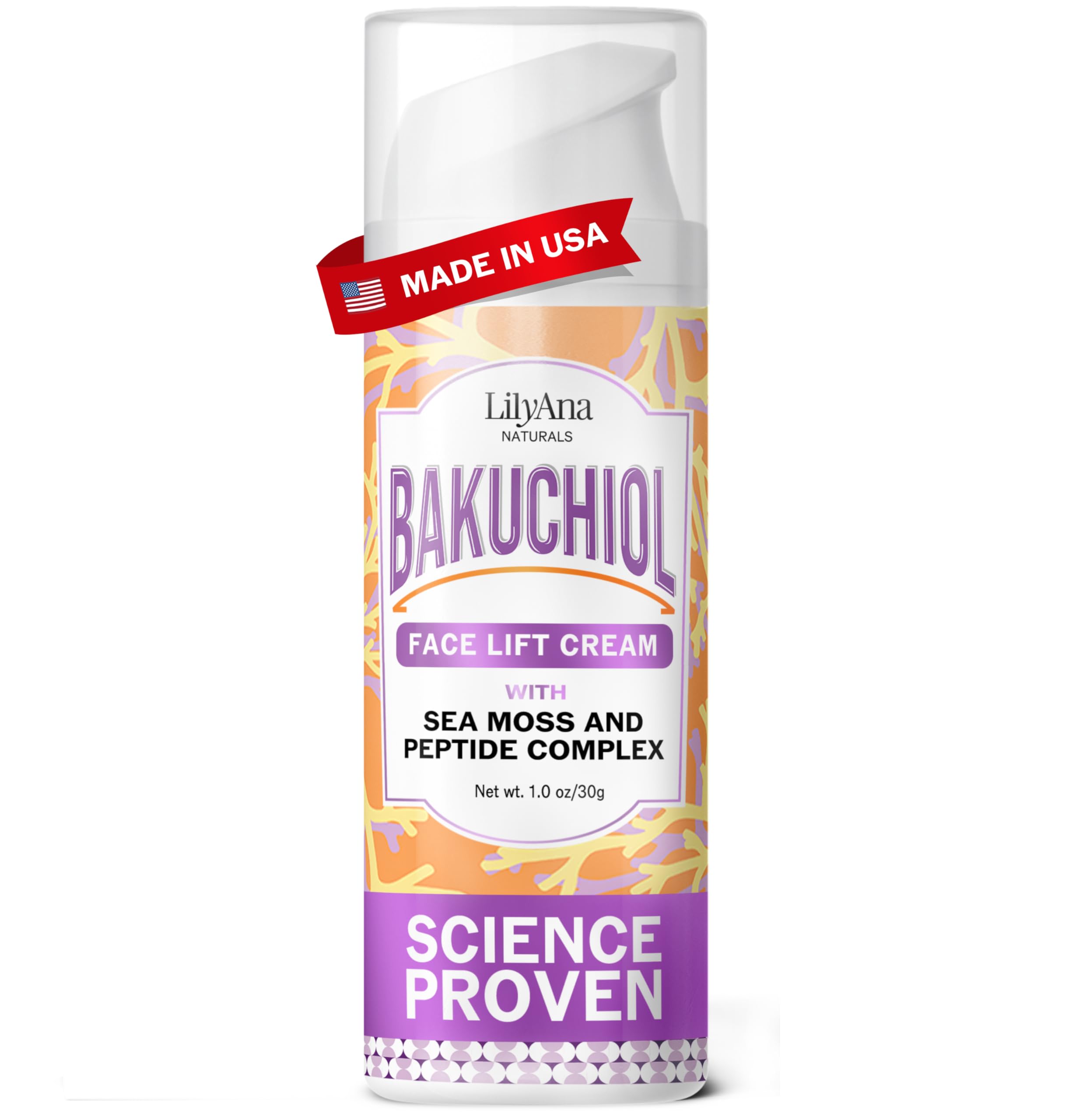 LilyAna Naturals Bakuchiol crema reafirmante en botella para piel más firme