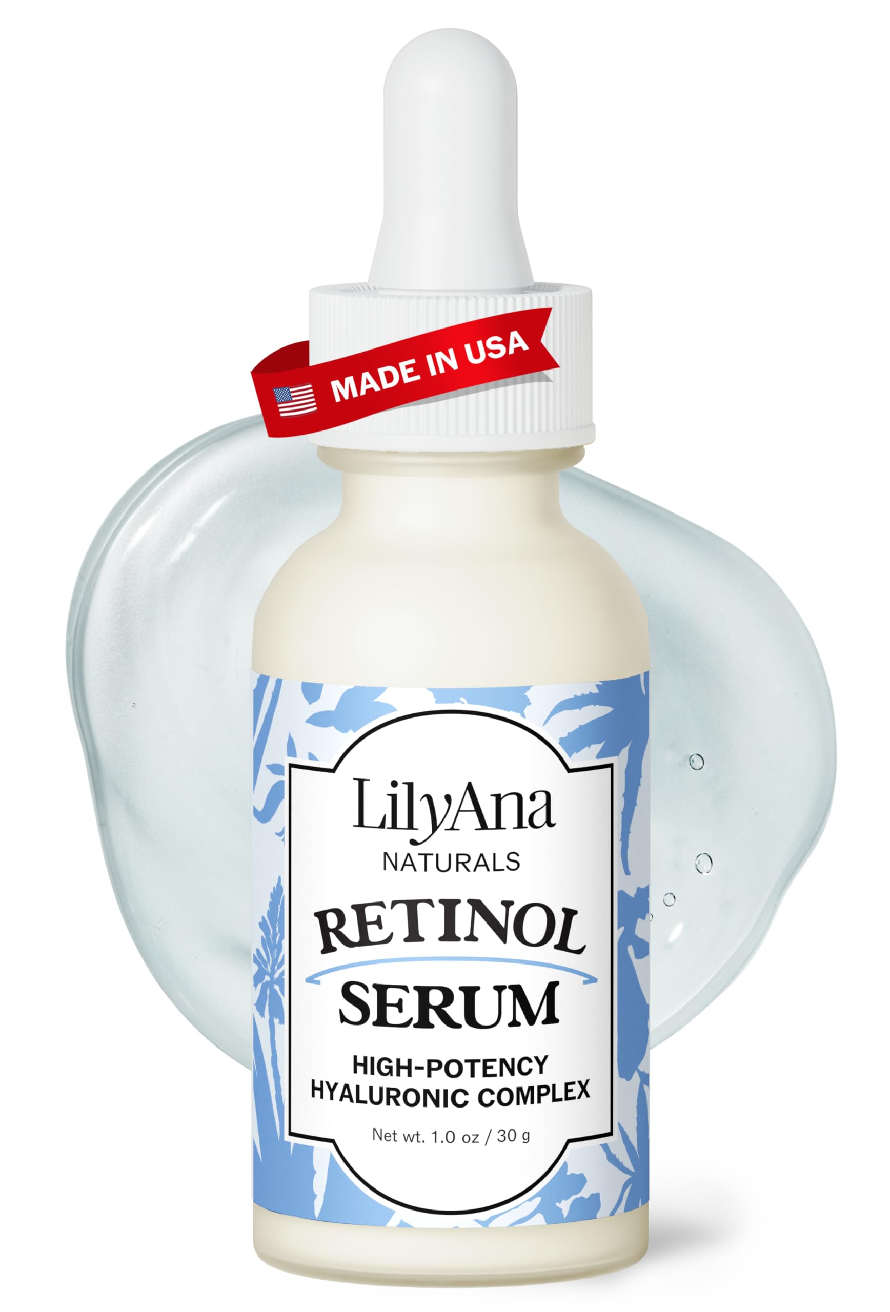 LilyAna Naturals Retinol Serum - botella: textura sedosa para piel suave y luminosa.