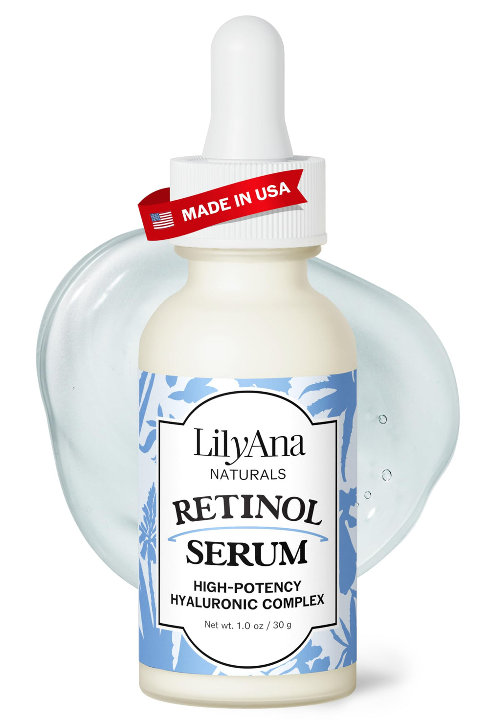 LilyAna Naturals Retinol Serum - botella: textura sedosa para piel suave y luminosa.