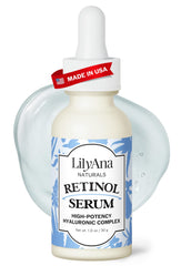 LilyAna Naturals Retinol Serum - botella: textura sedosa para piel suave y luminosa.