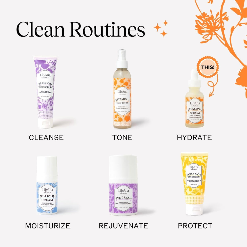 Imperfectas leves mejoradas con LilyAna Vitamina C Serum para acné suave.