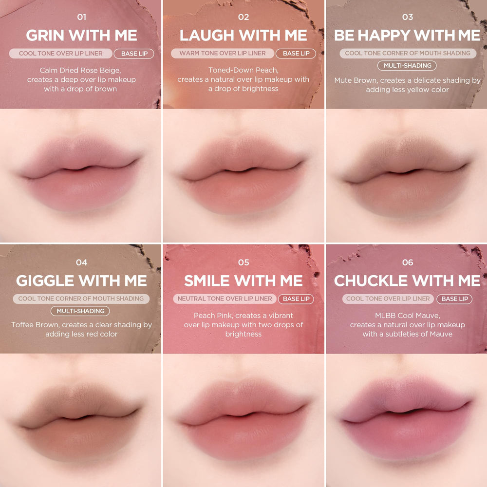 lilybyred Smiley Lip Blending Stick swatch as base for lipstick with soft blur.