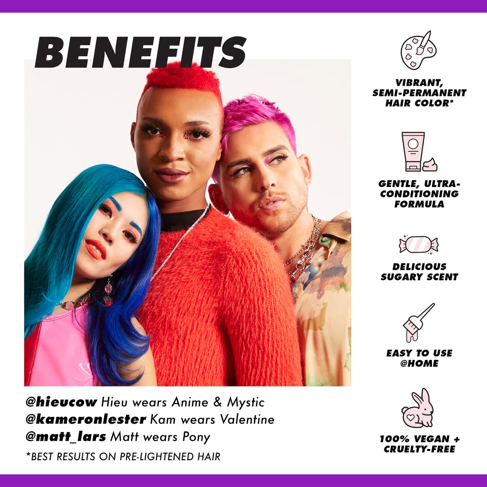Lime Crime Genie Unicorn Hair Dye muestra brillo sedoso al aplicar